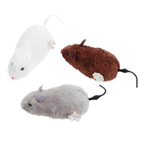 BAZEITFLOW 3 Piezas Ratones de Peluche Realistas para Gatos Juguetes Interactivos con Mecanismo de Cuerda Material Seguro y Resistente Gatitos y Grupo Interiores