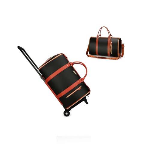 Foldable Travel Duffel Bag with Wheels & Handle - Expandable Carry-On Luggage for Airplane, Gym, Weekend Trips - Water-Resistant, Lightweight, 60L Capacity(White/Brown) (Blackish-brown)