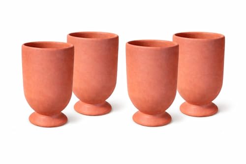 GAU VANSH Terracotta Clay Goblet Cups – Handmade Rustic Earthenware Drinking Glasses with Pedestal Base (Pack Of 4)