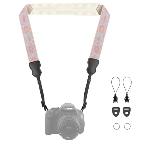 FIEIL Neck Strap Silicone Camera Straps - Padded Camera Strap, 1.5" Wide Adjustable Nylon Shoulder Strap - Compatible with Canon, Nikon, Sony, and More DSLR and Mirrorless Cameras (Blue Pink)