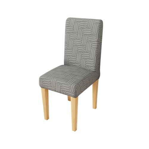 Lukzer Elastic Dining Chair Cover - 1PC Pastel Dark Grey Ripple Lines | Textured High Stretch Jacquard Seat Cover | Removable Washable Short Dining Chair Cover Protector Seat Slipcover | (CC-164-01)