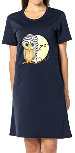 In One Clothing Damen Nachthemd mit Eulen Motivdruck (3XL, Eule Mond)