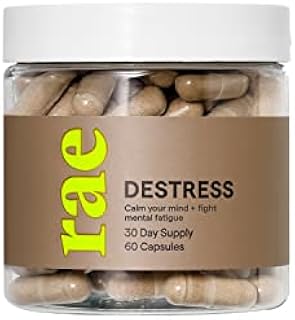 Rae Wellness DeStress Capsules - Natural Stress Support Supplement with GABA, L-Tyrosine, Ashwagandha and Rhodiola - Vegan, Non-GMO, Gluten Free - 60 Caps (30 Servings)