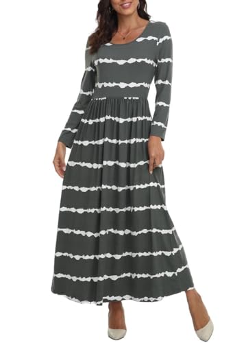 VintageClothing Women Casual Plain Maxi Dresses Long Sleeve with Pockets