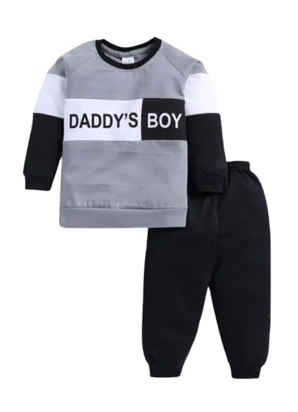 Kids Cotton Casual Cute & Elegant Daddy's Boys Printed Clothing Set- Full Sleeve T-Shirt And Trousers For Infants/Childs/Baby Boys (in Multicolor, Pack of 1)-picture-43