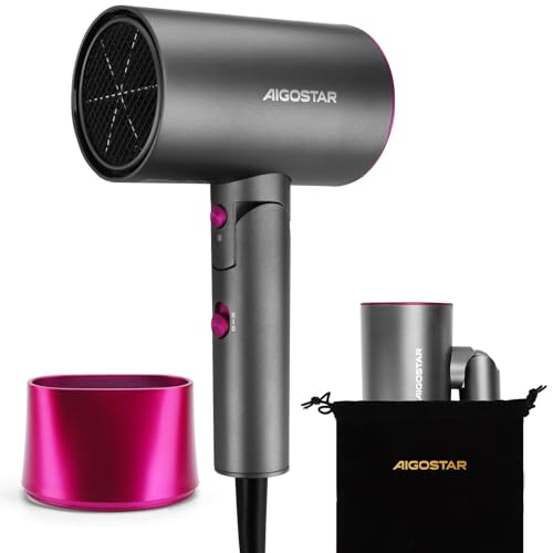 Aigostar Phon Capelli, 2100W Asciugacapelli ionico professionale, Phon da Viaggio, 3 temperature e 2 velocità, Con borsa per riporre (Spedizione Casuale), Protezione surriscaldamento