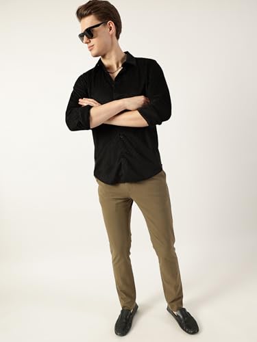 Image of Thomas Scott Men's | Solid | Textured Fabric | Full Sleeve | Slim Fit | Polyester-Blend | Spread Collar | Casual Shirt