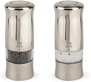 Peugeot - Zeli Electric Salt & Pepper Mill Set - Adjustable Grinders - Battery Powered - LED Light, Plastic with Brushed Metal Finish, 14 cm