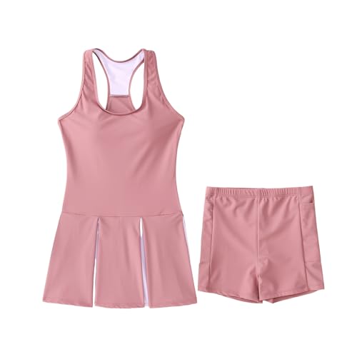 Image of IZYJOY Kids Girls Tennis Golf Dress Outfit Sleeveless Racerback Dresses with Shorts Pockets Sport Athletic 2 Piece Sets