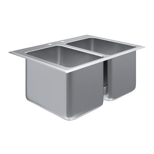 Image of Stainless Steel 2 Compartment Drop-In Sink. Bowl 10 in. x 14 in. x 10 in. No Faucet