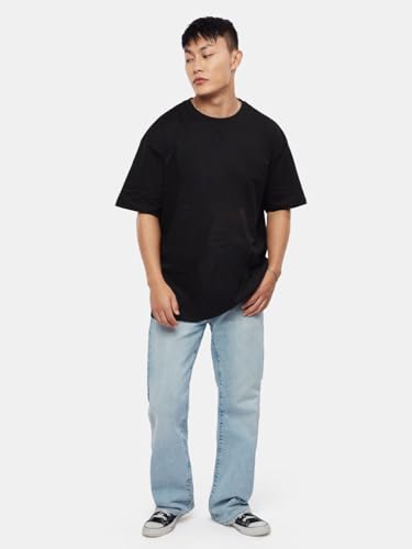 Image of crazymonk Oversized Baggy Fit Drop Shoulder Half Sleeves Round Neck Solid Pure Cotton T-Shirt for Men