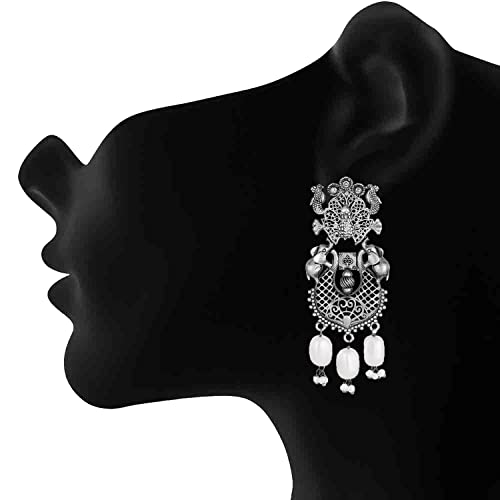 Peacock Theme Oxidised Finish Earrings