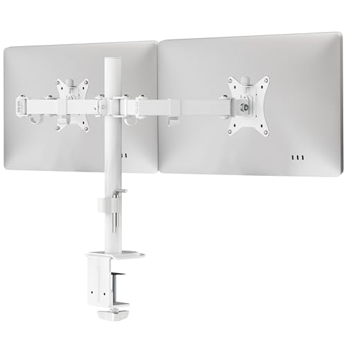 Mount-It! Dual Monitor Mount for Desk, Adjustable Tilt Swivel on Double Monitor Mounts for Screens up to 32”, Dual Monitor Arms for 2 Monitors, VESA 75x75 and 100x100 C-clamp & Grommet in White