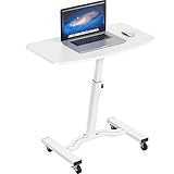 SHW Mobile Height Adjustable Laptop Rolling Cart with Height Adjustment from 28' to 33', White