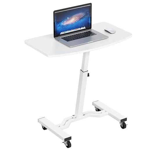 SHW Height Adjustable Mobile Laptop Stand Desk Rolling Cart, Height Adjustable from 28'' to 33'', White