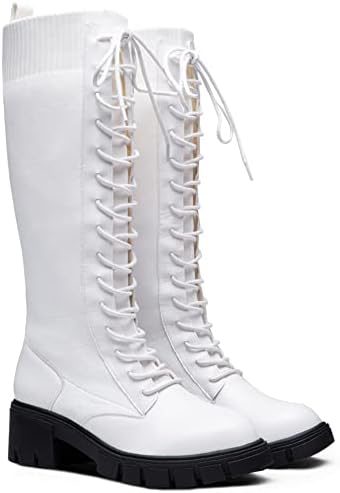 Vepose Women's 953 Lace Platform Combat Knee High Boots with Comfort Chunky Heel | Image 5