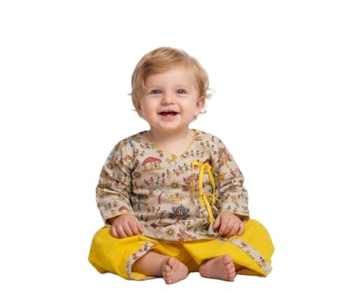 Image of A.T.U.N. (ALL THINGS UBER NICE) Baby Boys Warli Print Dhoti Kurta Set | 100% Cotton Ethnic Wear Set with Soft Comfortable Fit | Traditional Festive Outfit for Infants