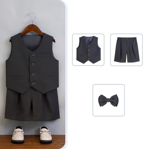 Conjunto de traje de niño de tres piezas con chaqueta formal y pantalones cortos 2