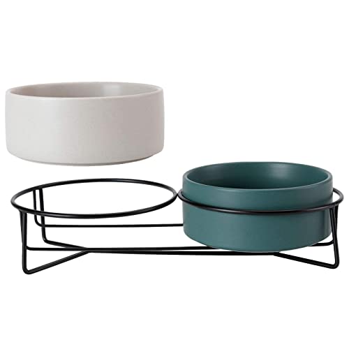 Tigelas para cães | Conjunto de tigelas de cerâmica para cães e gatos com suporte de metal antiderra