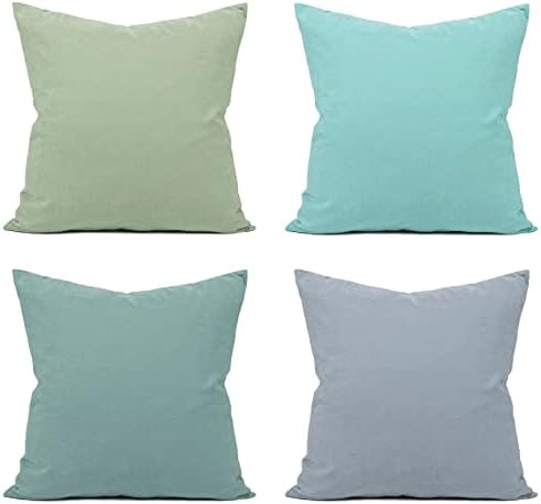 Nymphia Throw Pillow Covers 18x18 Set of 4, Green Teal Decorative Pillow Covers, Soft Solid Square Cushion Cases for Couch Sofa Bedroom
