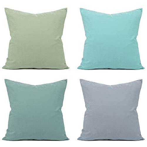 Nymphia Throw Pillow Covers 18X18 Set Of 4, Green Teal Decorative Pillow Covers, Soft Solid Square Cushion Cases For Couch Sofa Bedroom #TOP1