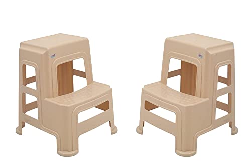 Image of SKYGLAMOUR Supreme Plastic Multi-Purpose 2-Step Stool for Home | Office&Kitchen Use with Weight Bearing Capacity of 150 Kg |2 Step Stool for Home| (Color: Beige; Qnt: 02 Pcs.)