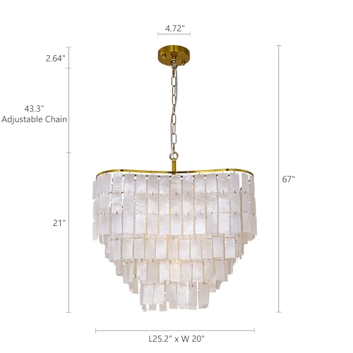 TOCHIC Modern Capiz Chandelier Lighting, 7 Lights Natural Shell Ceiling Light Fixtures Gold Seashell Coastal Style Chandelier Pendant Light Fixture for Dining Room Living Room Hallway Foyer, Entryway - Image 3