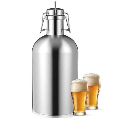 Maxdot 64 oz Stainless Steel Leak Proof Growler Single Walled Beer Growler 1/2 Gallon Glass Beer Growler Growlers for Beer Half Gallon Glass Jar with Lid Keep Fresh for Sports Camping Travel