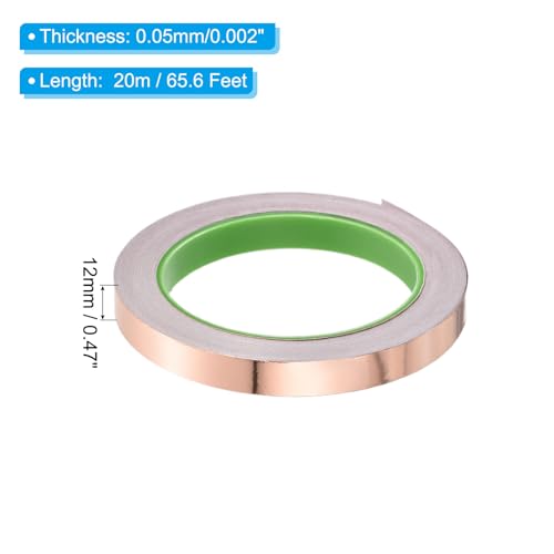 Image of PATIKIL Copper Foil Tape 0.47 Inch x 66 Feet 0.05mm Thick Double Sided Conductive Adhesive EMI Shielding for Electronics, Circuits, Grounding