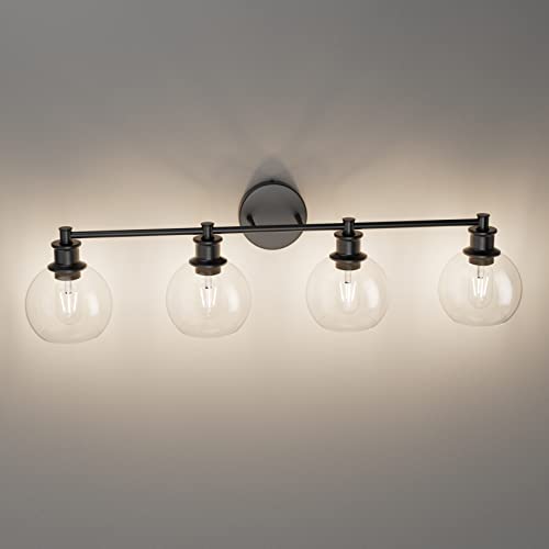 Tipace 4 Lights Industrial Bathroom Vanity Light Fixtures Over Mirror Black Vintage Vanity Lights With Globe Clear Glass Farmhouse Bath Light Fixture(Exclude Bulb) #TOP8
