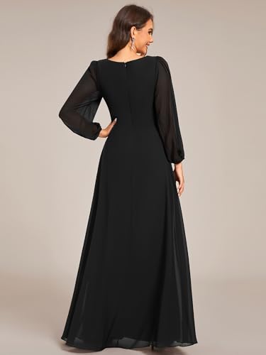 Ever-Pretty Women's V-Neck Long Sleeves A-Line Pleated Chiffon Floor Length Formal Dress 022352