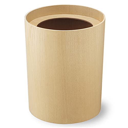 Iris Ohyama Wdpf-240C Wood Pail Trash Can, 4.7 Gal (17.0 L), Round, With Bag Holder, Natural #TOP30
