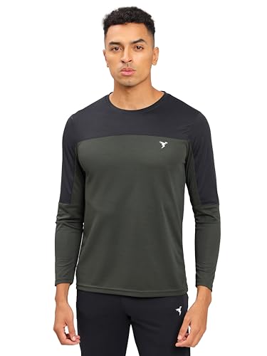 Image of TECHNOSPORT Men Colorblock Slim Fit Round Neck T-Shirt with TECHNOCOOL+ (Light Blue) Gym Tee Dry Fit T Shirt for Men Sports Top for Him