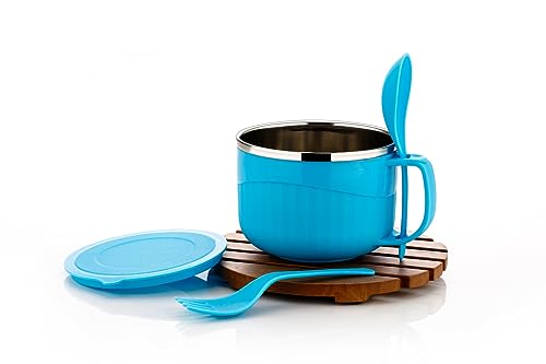 Image of Maggi Noodles & Soup Bowl with Spoon, Airtight Leakproof Lid, Handle,Spoon Holder, Stainless Steel Soup-tok Stainless Steel Storage (Blue)
