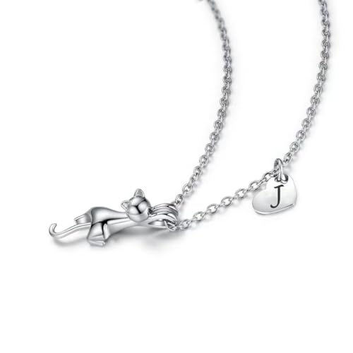Pendentif initiales du cœur chat minou pour filles et femmes