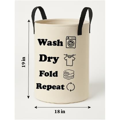 Image of 80L Ltr- Laundry Bag Foldable | Laundry Bag for Clothes | Clothes Basket | Basket for Clothes Storage | Toy Storage Basket (18inch * 19inch, Beige with Black Print) (80Liters)