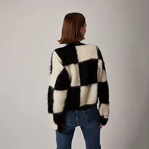 Light Luxury French Autumn Round Neck Loose and Lazy Wind Mohair Contrast Color Long-Sleeved Sweater top Women's Cashmere3