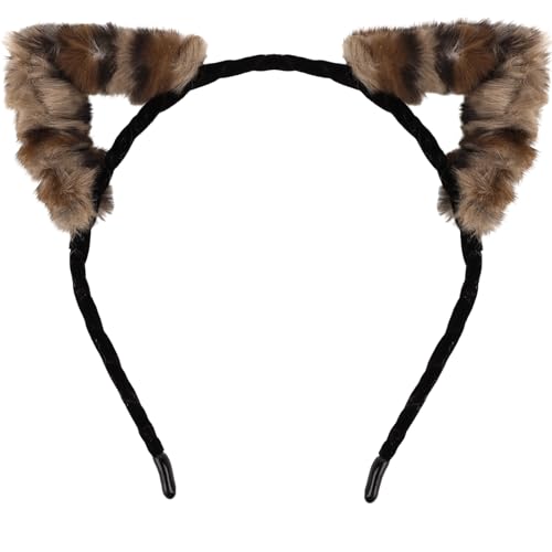 WHAVEL Cat Ears Headband Cute Cat Headband Fur Fox Ears Plush Animal Hair Band Costume Halloween (Brown Leopard, Universal)