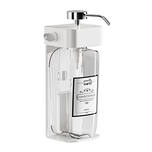 HOUSEHOLD WORLD Seifenspender, Wandmontage, Seifenspender, manueller Seifenspender mit Pumpe für Shampoo, Duschgel und Handseife, weiß, 400 ml, mit Sortieretiketten Cover