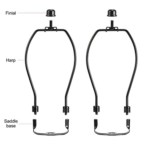 Lamp Harp 7 Inch, Saangseon Light Duty Polished Black Lamp Shade Holder Replacement with Finial and Detachable 3/8 Saddle Base, Set of 2 DIY Lighting Accessories - Thumbnail 3