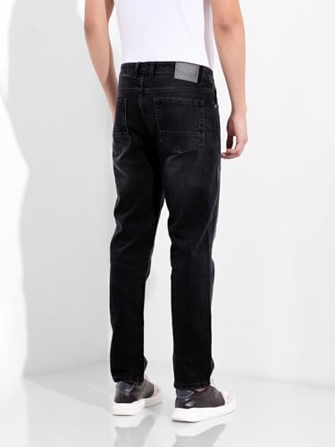 Image of The Indian Garage Co Men Slim Straight Fit Solid Mid-Rise Stretchable Jeans