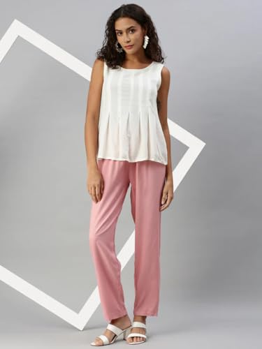 Image of Cadila Women's Cotton Drawstring Rayon Pants with Single Right Side Pocket, Liva Certified Pants M-L Dusty-Pink