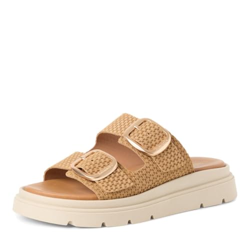 Tamaris Damen Pantolette mit Keilabsatz Leder braun 39 EU