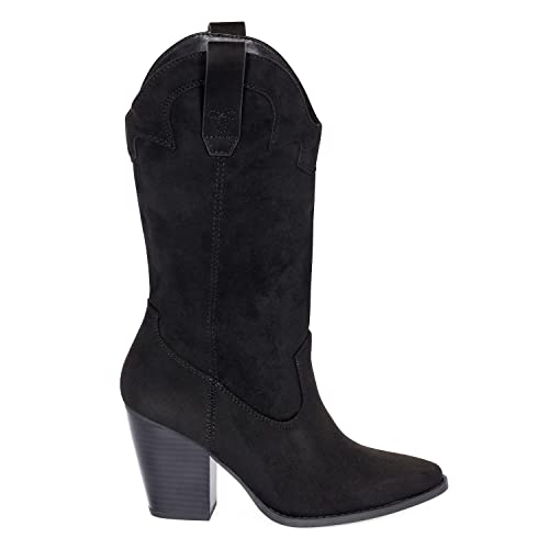 Chariot & Co Cowboy Boots for Women - Western Style Mid-Calf Stacked Heel Boot - Polly