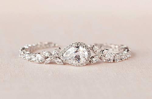 Sweetv Cubic Zirconia Teardrop Tennis Bracelets For Wedding Bridal Jewelry, Crystal Rhinestone Bracelets For Brides,Bridesmaid, Women, Silver #TOP3