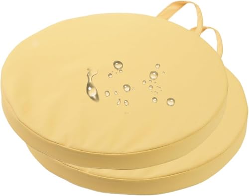 Waterproof Patio Chair Pads Outdoor Chair Cushions Set of 2 Dining Chairs Seat Cushion Pad, Non Slip Dining Chairs Pads Seat Cushions Covers Removable with Zipper(Yellow-Round,12"x12"x1")