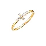 Homxi Anillos de Bodas Oro 18K para Mujer, Cruz con Diamante de 0,09 ct, Anillos Alianza Mujer Oro, Tamaño 12(52mm)