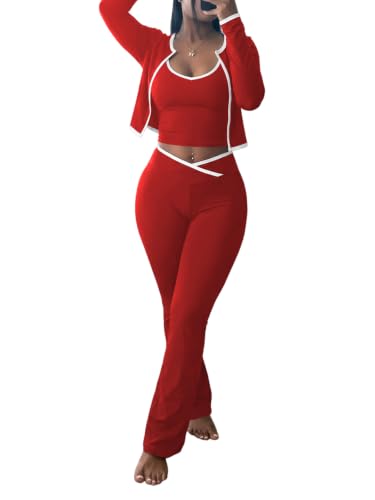 HBQ Women 3 Piece Workout Sets Cropped Jacket Tank Top
