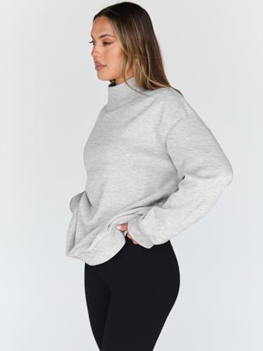Trendy Queen Womens Oversized Sweatshirts Mock Neck Pullover Long Sleeve Hoodies Tops Fall Fashion Outfits 2026 Clothes Grey L - Image 4