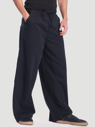 Image of BENE KLEED Men's Solid Cotton Trousers | Mid Rise Waist | Full Length | Relaxed Fit |